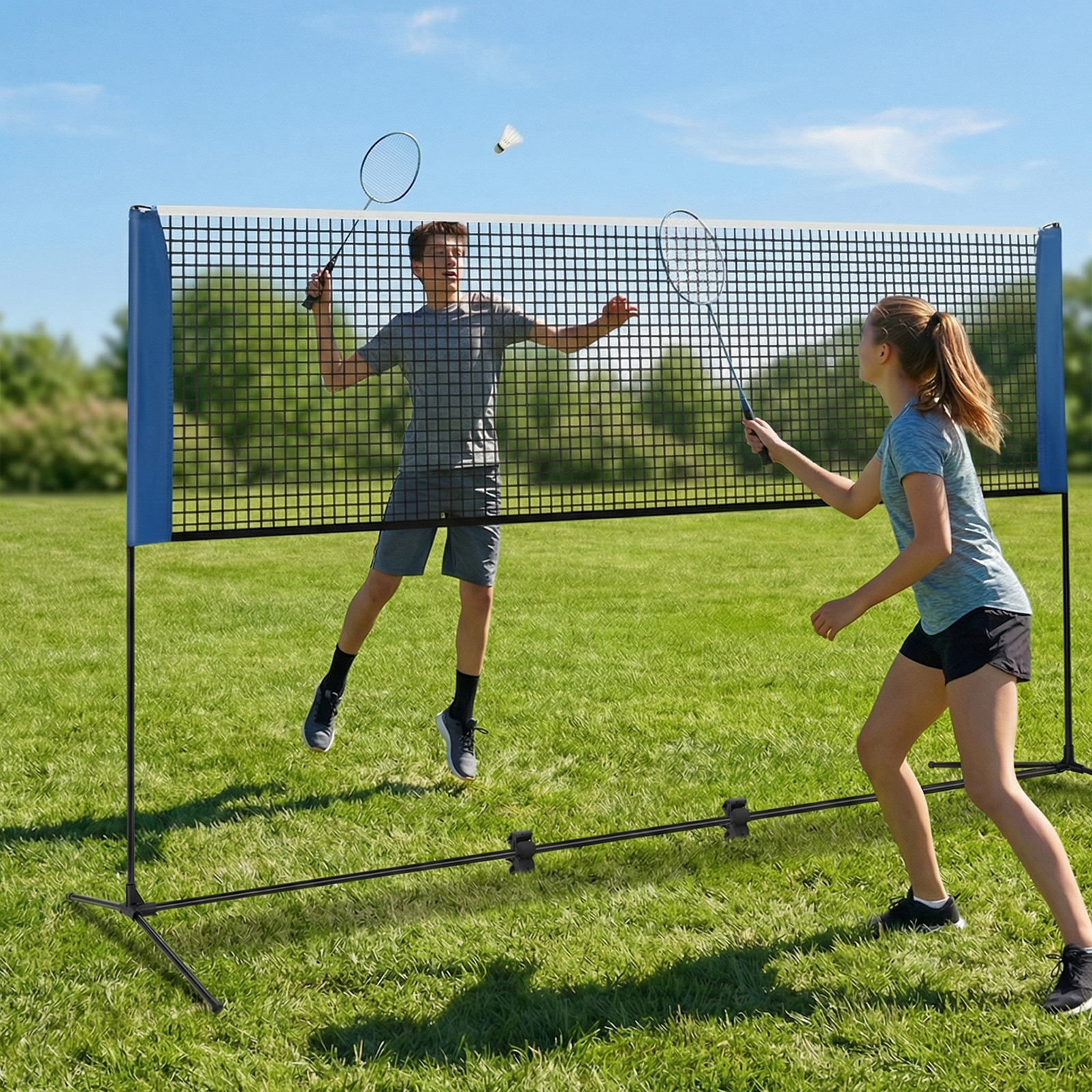 Wetterfestes Badmintonnetz mit 2 Federbällen & Tragetasche Höhenverstellbares Volleyballnetz