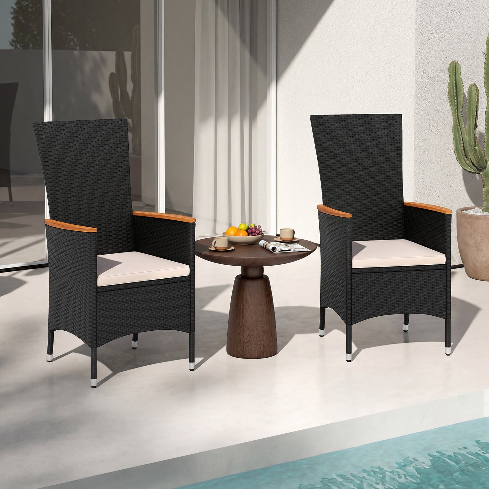 4er Set Gartenstühle mit Sitzkissen & Hochlehner Rattan Gartensessel bis 180 kg Belastbar Beige
