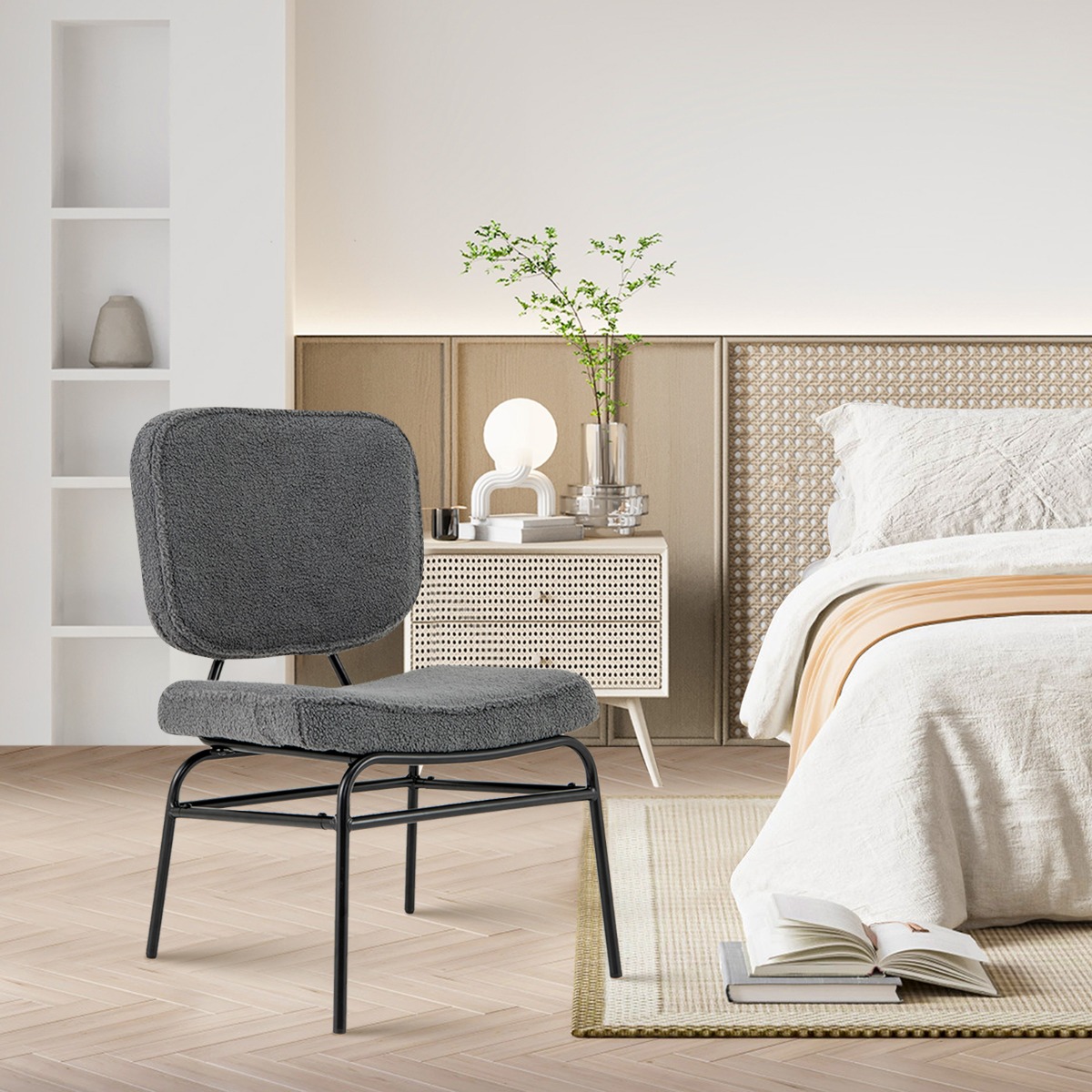 Esszimmerstuhl mit gebogenem Sitz &amp; Rückenlehne Sherpa-Küchenstuhl Polsterstuhl Grau