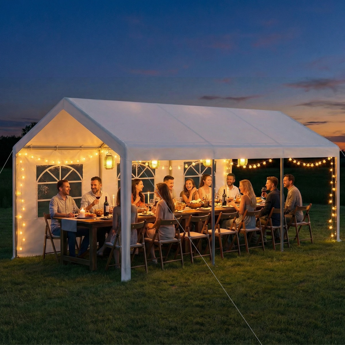 Winterfeste Zeltgarage mit Abnehmbaren Seitenwänden & Rolltüren & Belüfteten Fenstern Carport Weiß