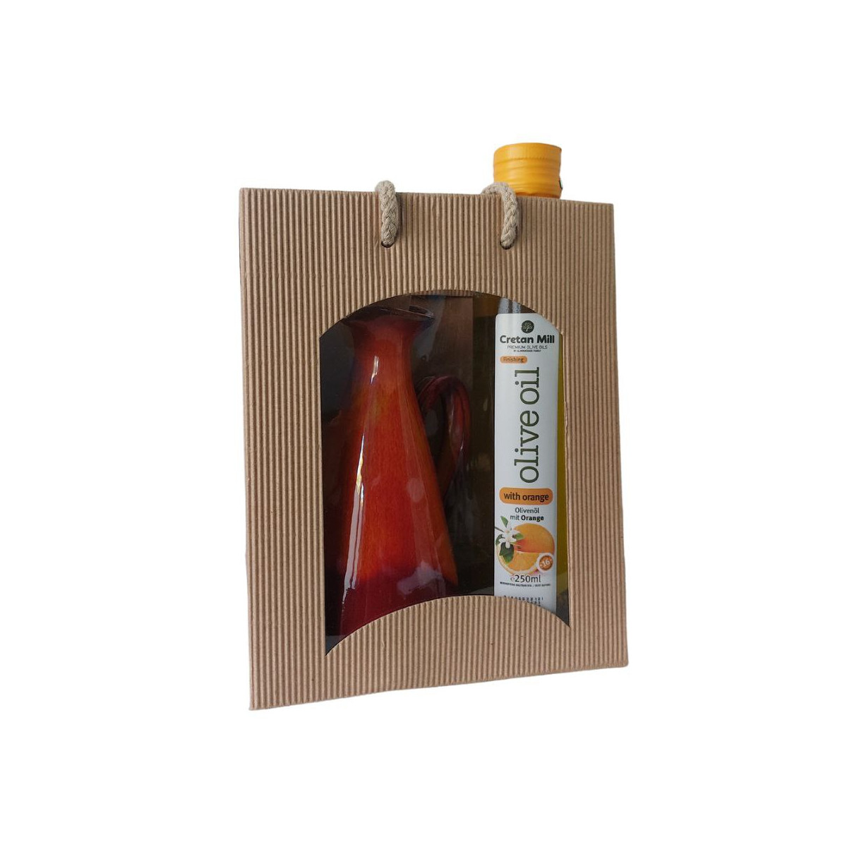 Geschenk Tasche Olivenöl mit Keramik Kanne Rot