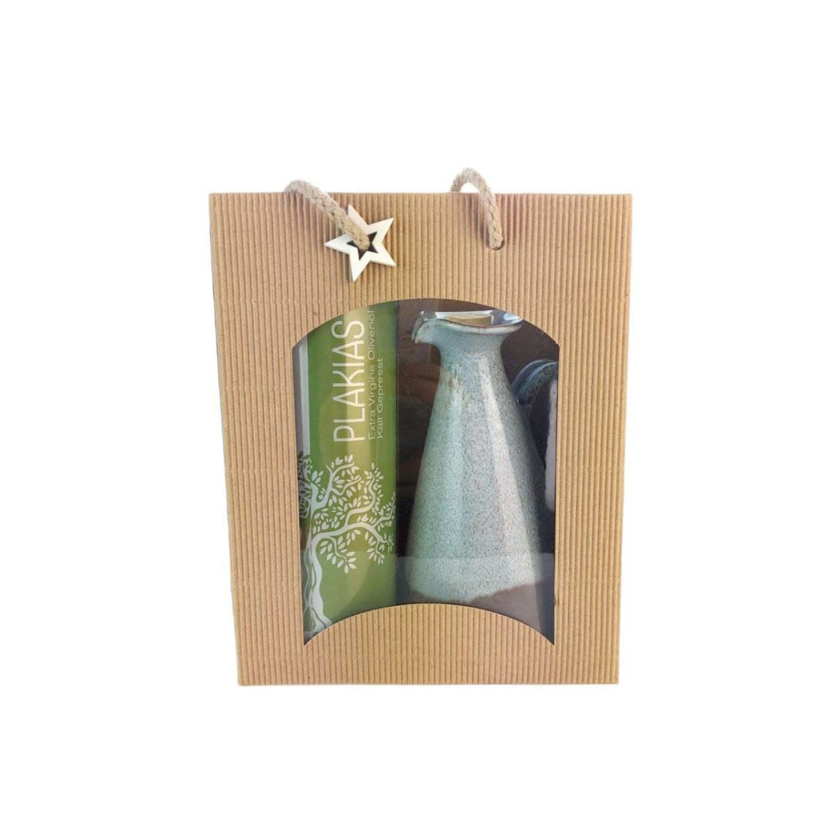 Geschenk Tasche Olivenöl mit Keramik Kanne Natur