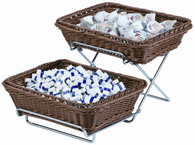 APS Büfett-Gestell für Körbe ca. 46 x 24 cm, Höhe 18 cm Metall hartverchromt, 2-stufig passend für 2 rechteck. Körbe platzsparend zusammenklappbar