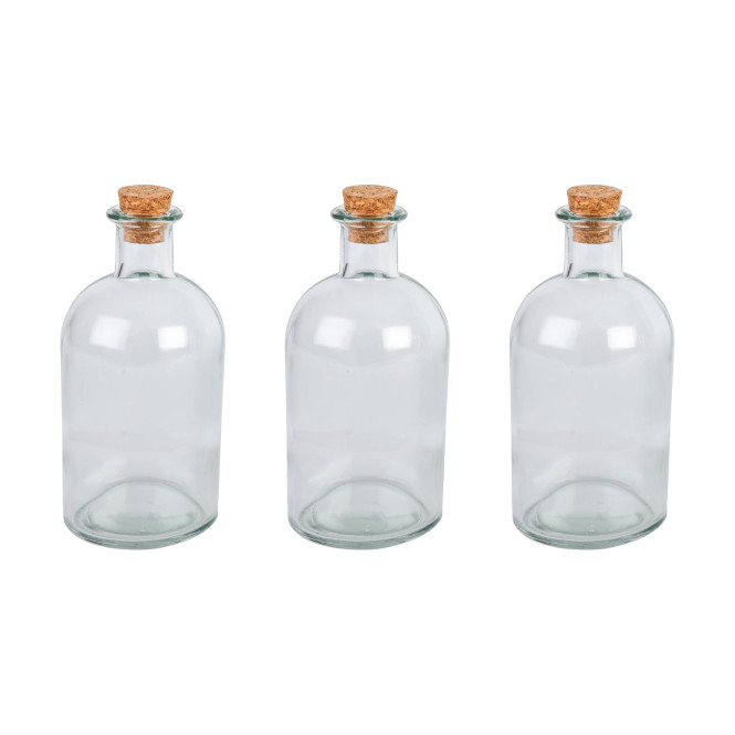 Axentia 3 Stück Apothekerflaschen je 250 ml mit Korken, klassische Glasflasche, Trinkflasche, Schnapsflasche zum Selbstbefüllen, Schnaps brennen
