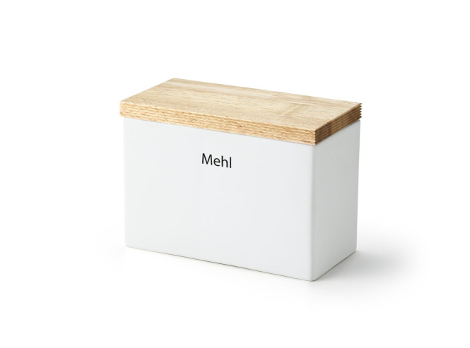 Continenta Vorratsdose Mehl aus Keramik, mit Holzdeckel und Silikonring, 20 x 10 x 14,5 cm