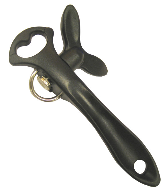 culinario Multi Dosenöffner schwarz, keine scharfen Kanten, mit Flaschenöffner-Funktion