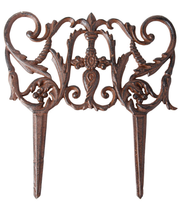 Esschert Design Beetzaun Pflanzen, Zierzaun aus Gusseisen, 30 x 31 cm, Beet Abgrenzung mit Erdspieß