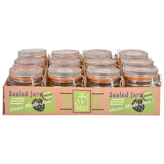 Esschert Design Einmachgläser 12er Set mit Bügelverschluss, 90 ml Größe S, Marmeladen Gläser zum Einkochen, Bügel Glas mit Einmachring