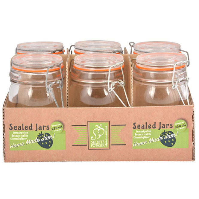 Esschert Design Einmachgläser 6er Set mit Bügelverschluss, 230 ml Größe L, Marmeladen Gläser zum Einkochen, Bügel Glas mit Einmachring