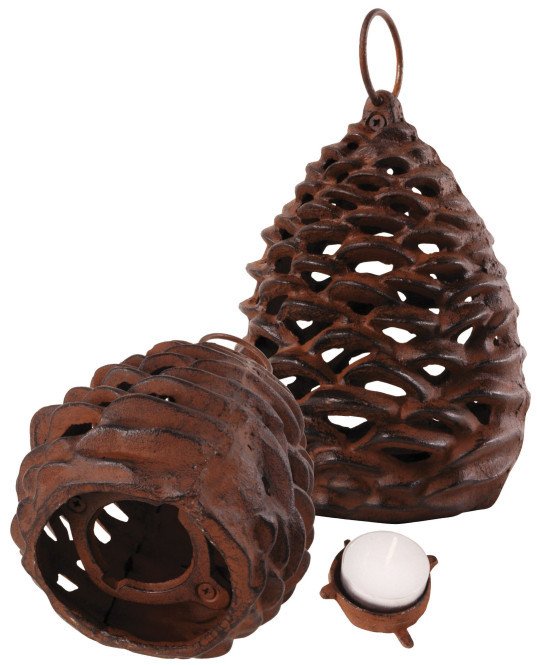 Esschert Design Laterne, Gartenlaterne Motiv Tannenzapfen, inkl. Ring zum Aufhängen, Größe S, ca. 9,9 cm x 9,9 cm x 13 cm