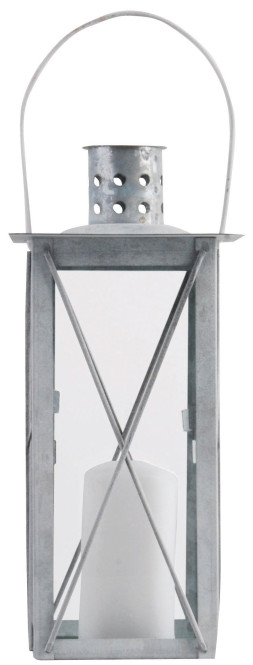 Esschert Design Laterne, Windlicht Farol in grau aus verzinktem Metall, eckig, Größe S, ca. 12 cm x 12 cm x 26 cm