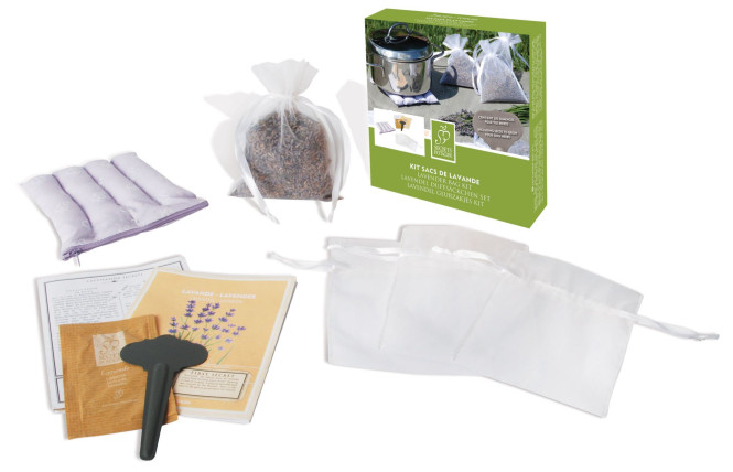 Esschert Design Lavendel Duftsäckchen Set, Raumduft, Pflanzset inkl. Soffsäckchen und Untersetzter