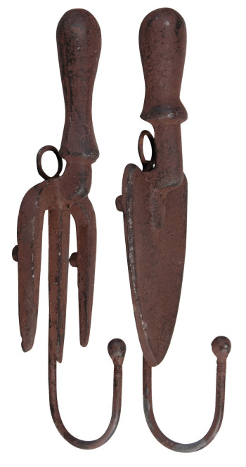 Esschert Design Wandhaken, Gaderobenhaken Motiv Messer oder Gabel, 1 Stück, sortiert, ca. 5,8 cm x 5,5 cm x 21 cm