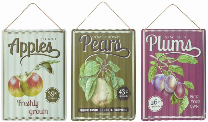 Esschert Design Wellblechschild Obst, aus den Materialien Metall und Juteseil , 28,0 x 1,3 x 40,0 cm