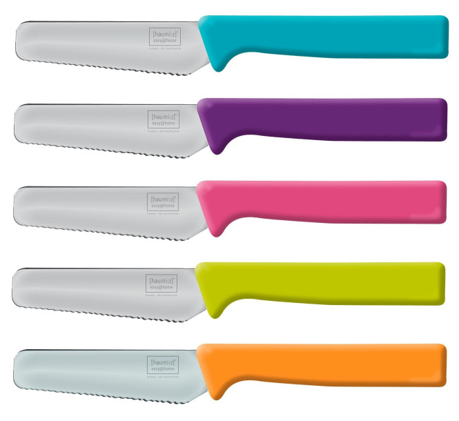 5er homiez Frühstücksmesser-Set KNIFE bunt, Brötchenmesser-Set, Tafelmesser-Set, Brotzeitmesser Wellenschliff Soft-Griff, exklusiv by Danto®