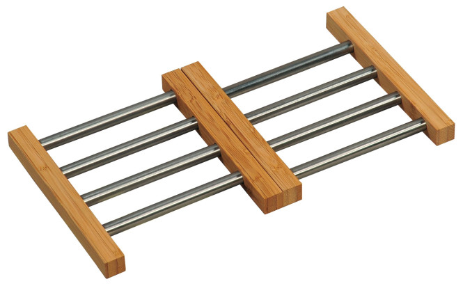 Kesper Variabler Topfuntersetzer aus Edelstahl/Bambus (FSC-zertifiziert), 22,5 - 36,5 x 20 x 2 cm, ausziehbare Unterlage für Töpfe und Pfannen