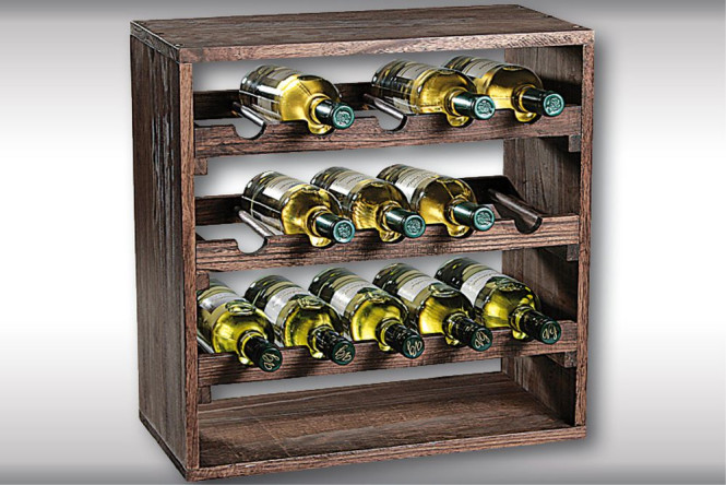 Kesper Weinflaschen-Regalsystem, Flaschenregalsystem, Flaschenhalter, aus FSC®- Kiefernholz, 500 x 500 x 250 mm, braun