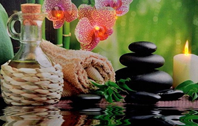 Rivanto® LED Bild mit dem Motiv -Feng Shchui mit 4 LED Lampen-, 42 x 27 cm