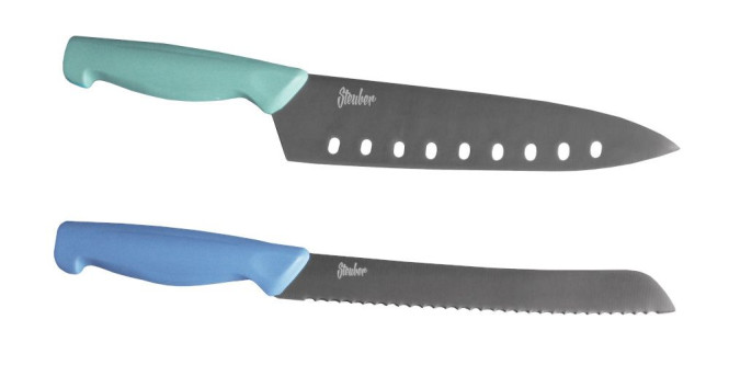 Steuber 2-tlg. Messer Set, Chefmesser & Brotmesser, scharfe Titanium-beschichtete Stahlklingen, ergonomischer Griff