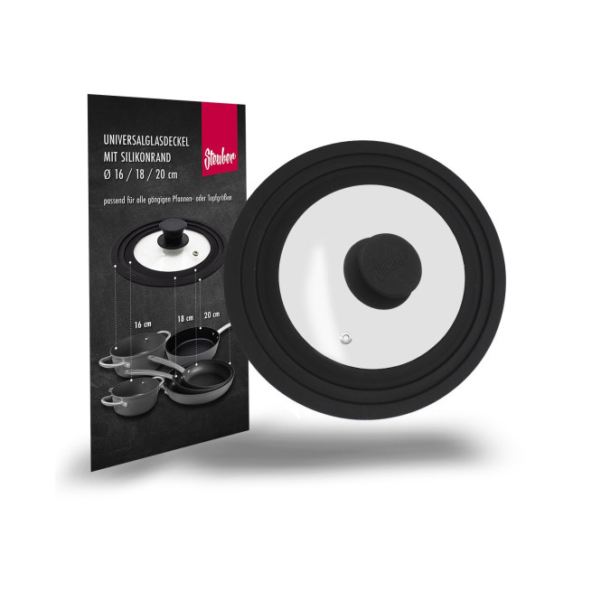 culinario universal Glasdeckel mit Auslassventil und Silikonrand Universaldeckel für Töpfe und Pfannen mit Ø 16/18/20 cm