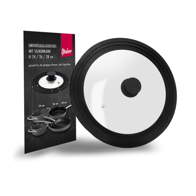 culinario universal Glasdeckel mit Auslassventil und Silikonrand Universaldeckel für Töpfe und Pfannen mit Ø 24/26/28 cm