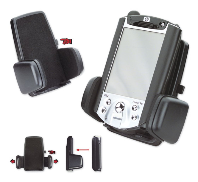 Universal PDA-Halter Maxi PDA Gripper 4 lange Backen unten, mit Lamellensockel, selbstklebend