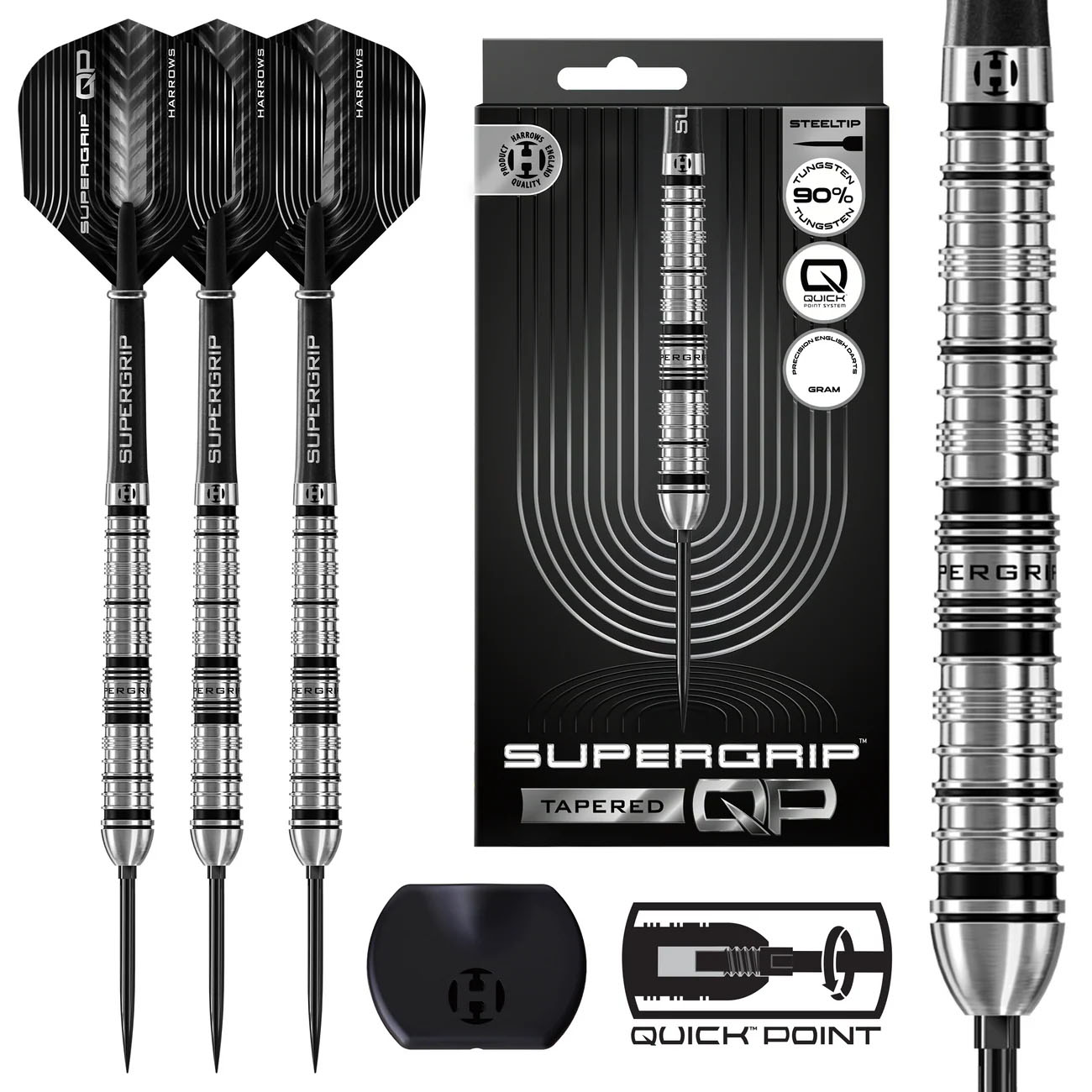 HARROWS Supergrip QP Tapered QUICK Point 90% Steeldarts 26g