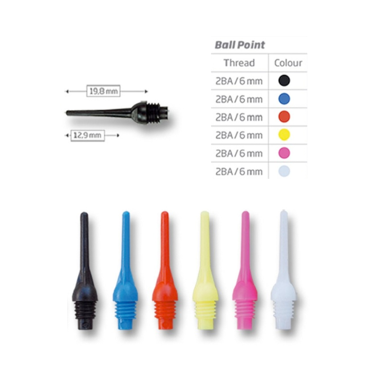 Ball Point Softdartspitzen 6mm(2BA) Schwarz 100 St?ck