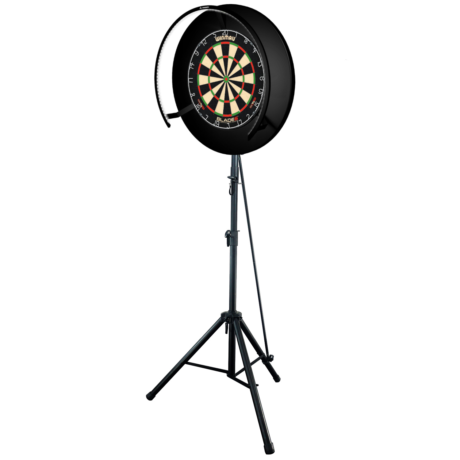 Winmau Blade 6 Set mit Lichtring Mission Torus 270, Dartboardst?nder und Surround Schwarz unbedruckt