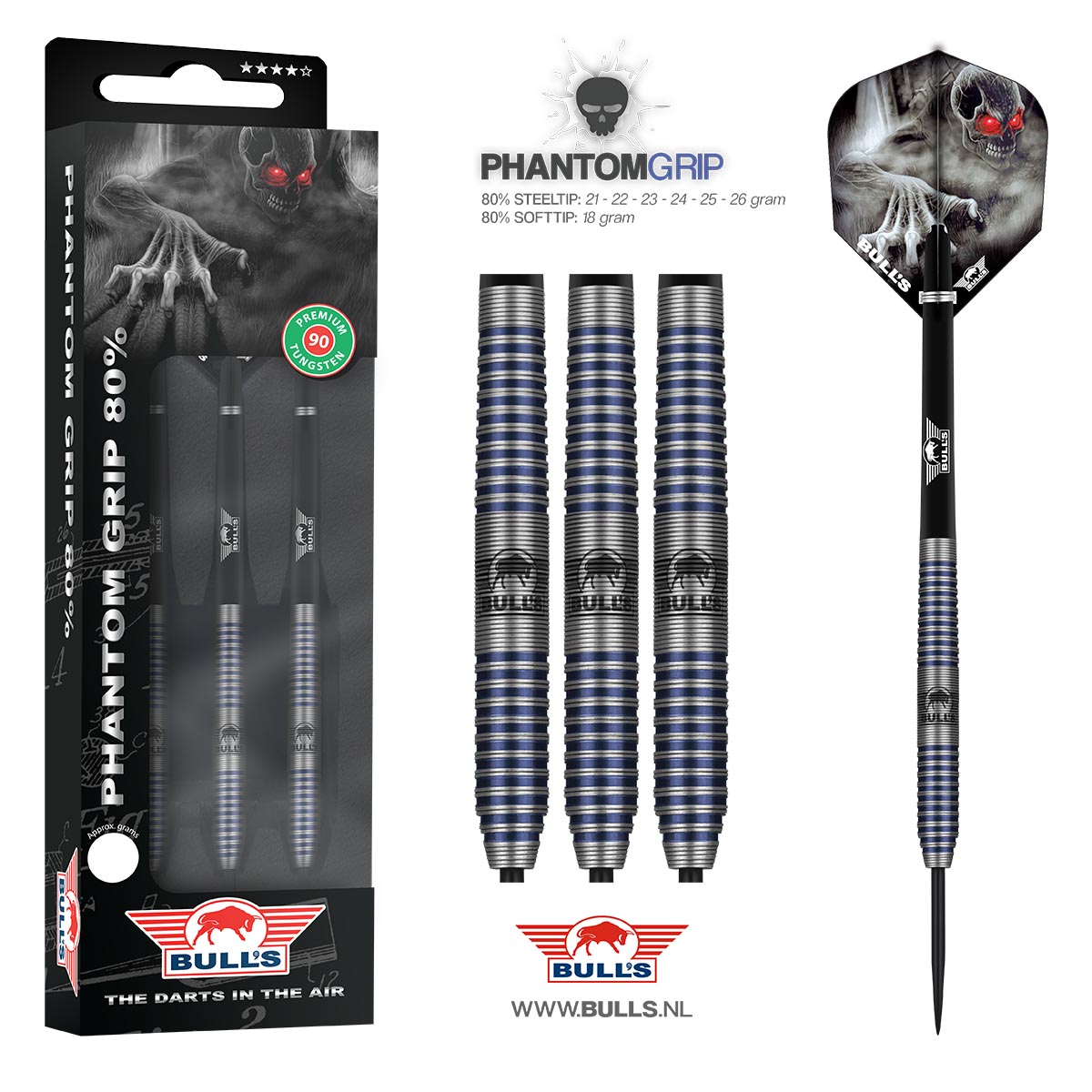 Bulls Phantom Grip 80% Premium Tungsten Steeldarts 24g