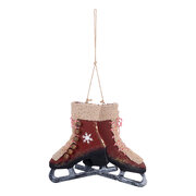 Schlittschuhe aus Holz, Deko zum Hängen weinrot 22cm, 1 Paar