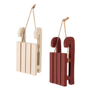 Christbaumdekor Christbaumschmuck 'Schlitten' Holz weinrot / weiß 9,5cm, 2 Stk.