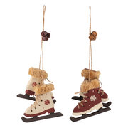 Christbaumdekor Christbaumschmuck 'Schlittschuhe' Holz weinrot / weiß 9cm, 2 Stk.