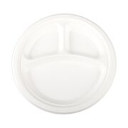 Teller 3-geteilt aus Bagasse, naturweiß, rund O26cm, 50Stk. 