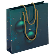 Luxus Papiertragetaschen 250+ 60x250mm Weihnachtskugeln in Petrolblau 190 g/m2