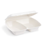 Bio Menüboxen Lunch-Boxen 2-geteilt aus Zuckerrohr Bagasse 1000ml 241x202x70mm, 50 Stk.