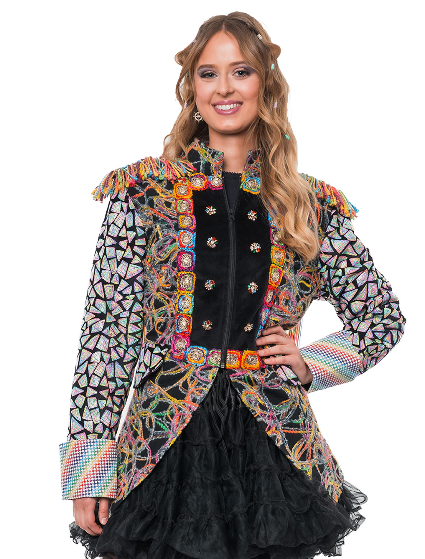 Jacke Premium mit Wollverzierung & Pailletten Damen bunt S Farbe: bunt