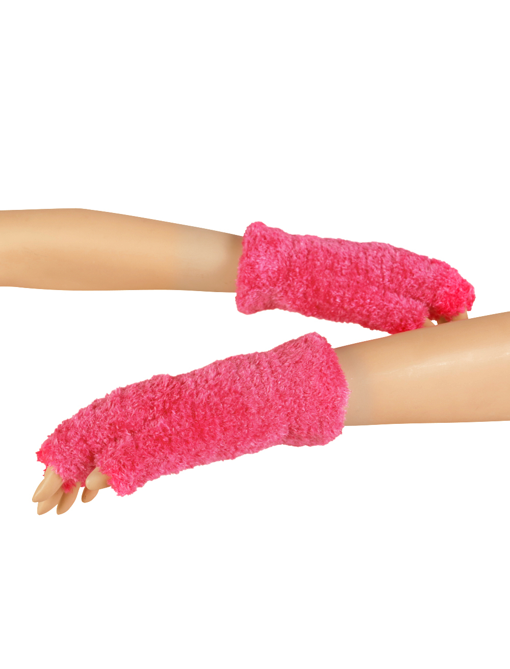 Kostümzubehör Handschuhe fingerlos Flausch neonpink one size