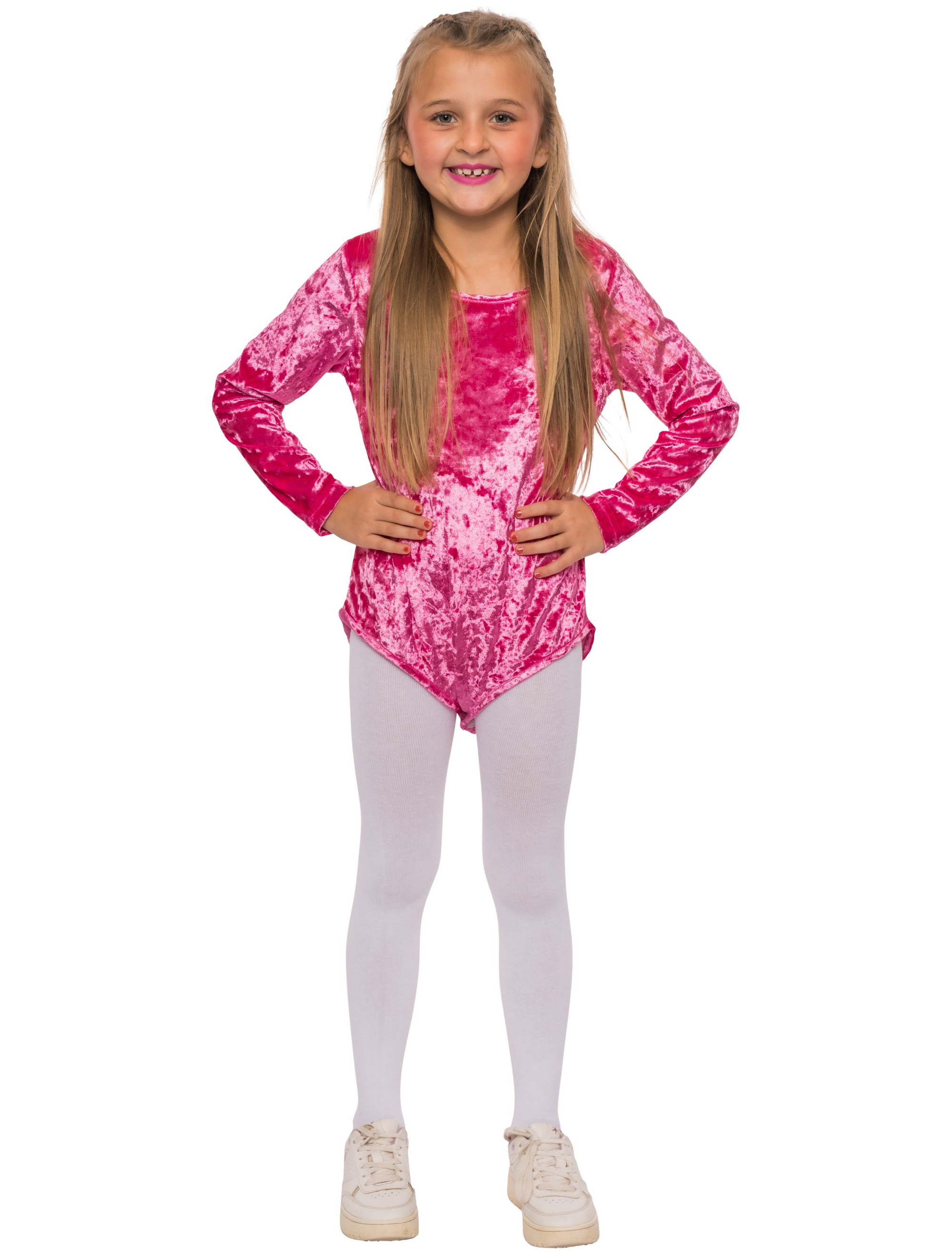 Body langarm Samt Kinder pink 116-128