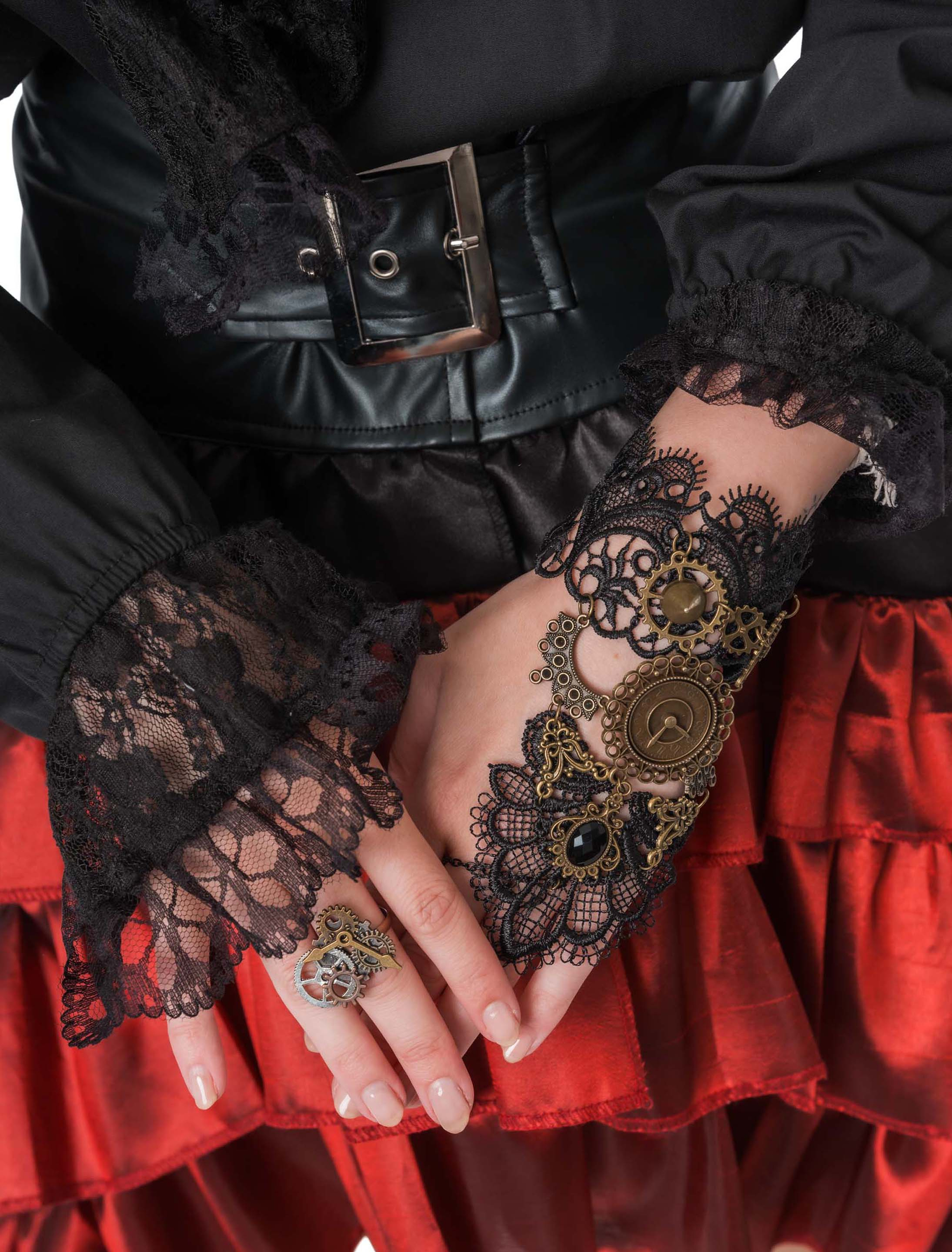 Kostümzubehör Armband Steampunk mit Schlaufe braun/schwarz