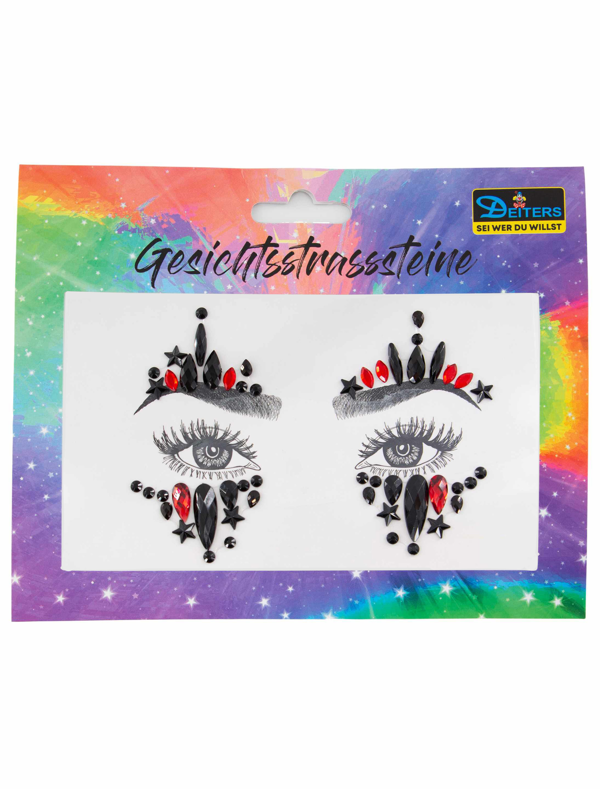 Gesichtsstrasssteine Freak show schwarz/rot Schminke für Karneval & Fasching