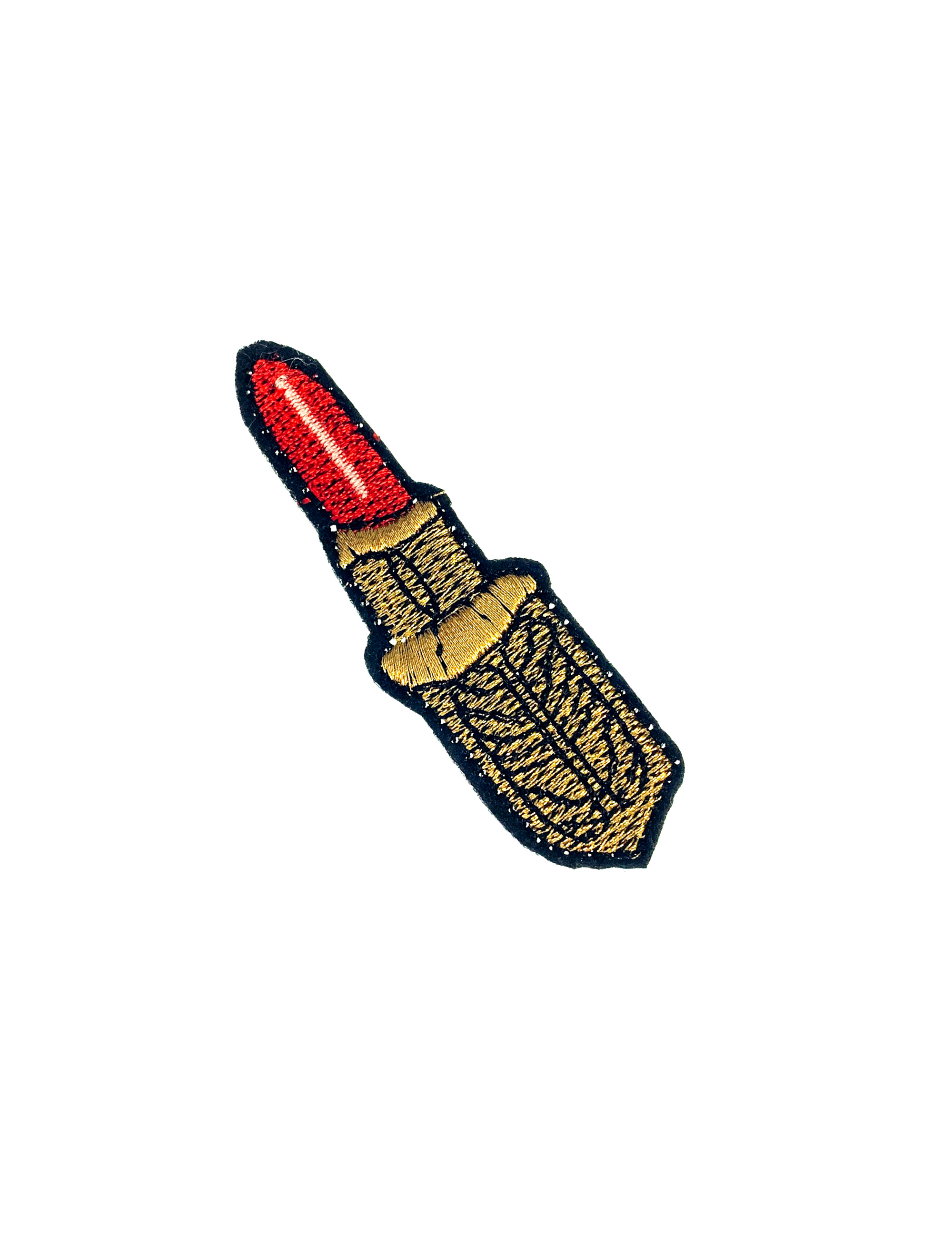 Kostümzubehör Bügelpatch Lippenstift 7,5cm Farbe: rot/gold
