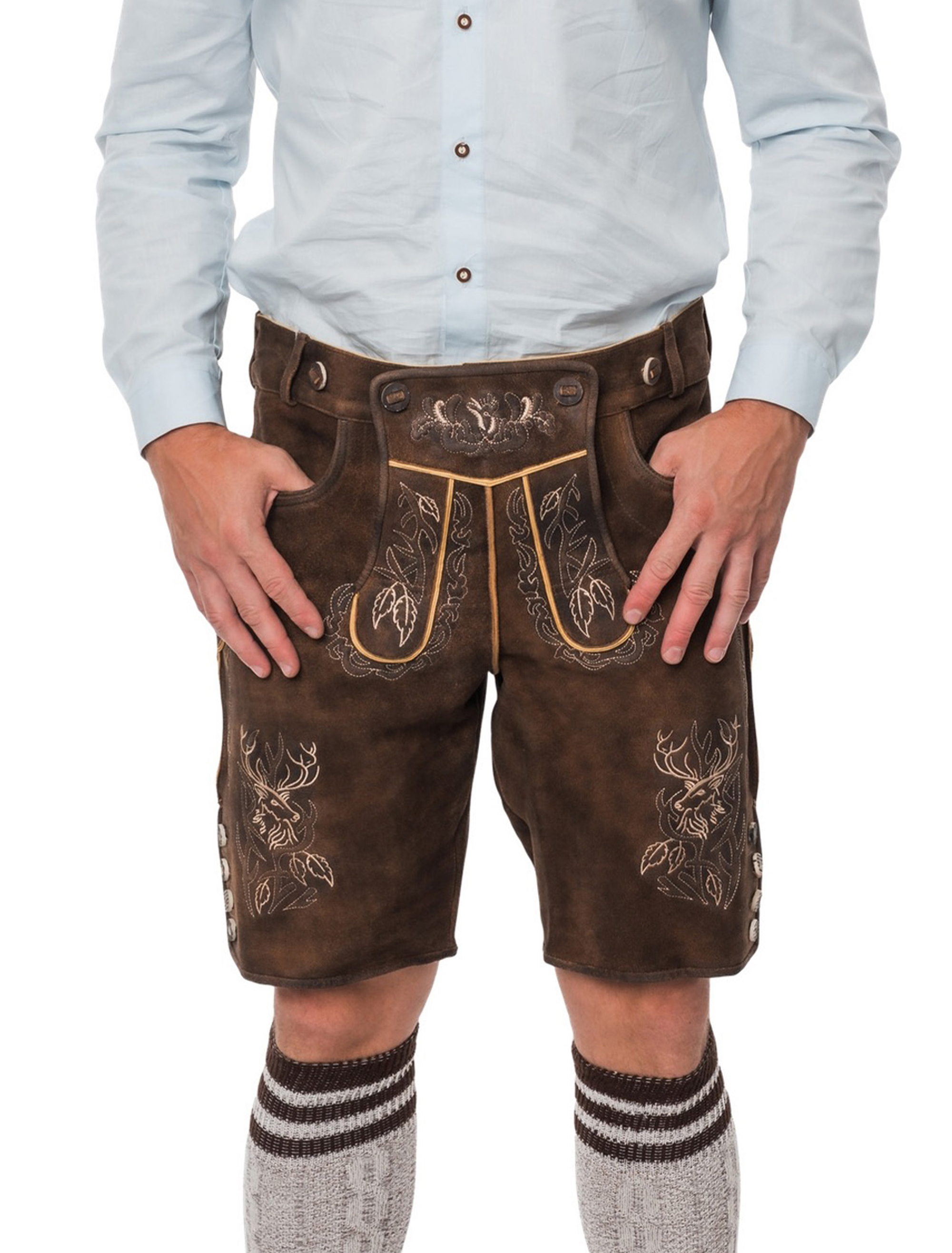 Lederhose kurz mit Hirsch Herren braun L
