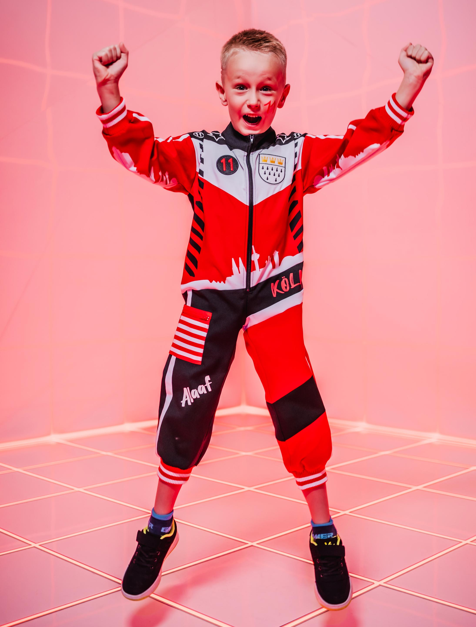Overall Rennfahrer Köln Kinder schwarz/weiß/rot/176