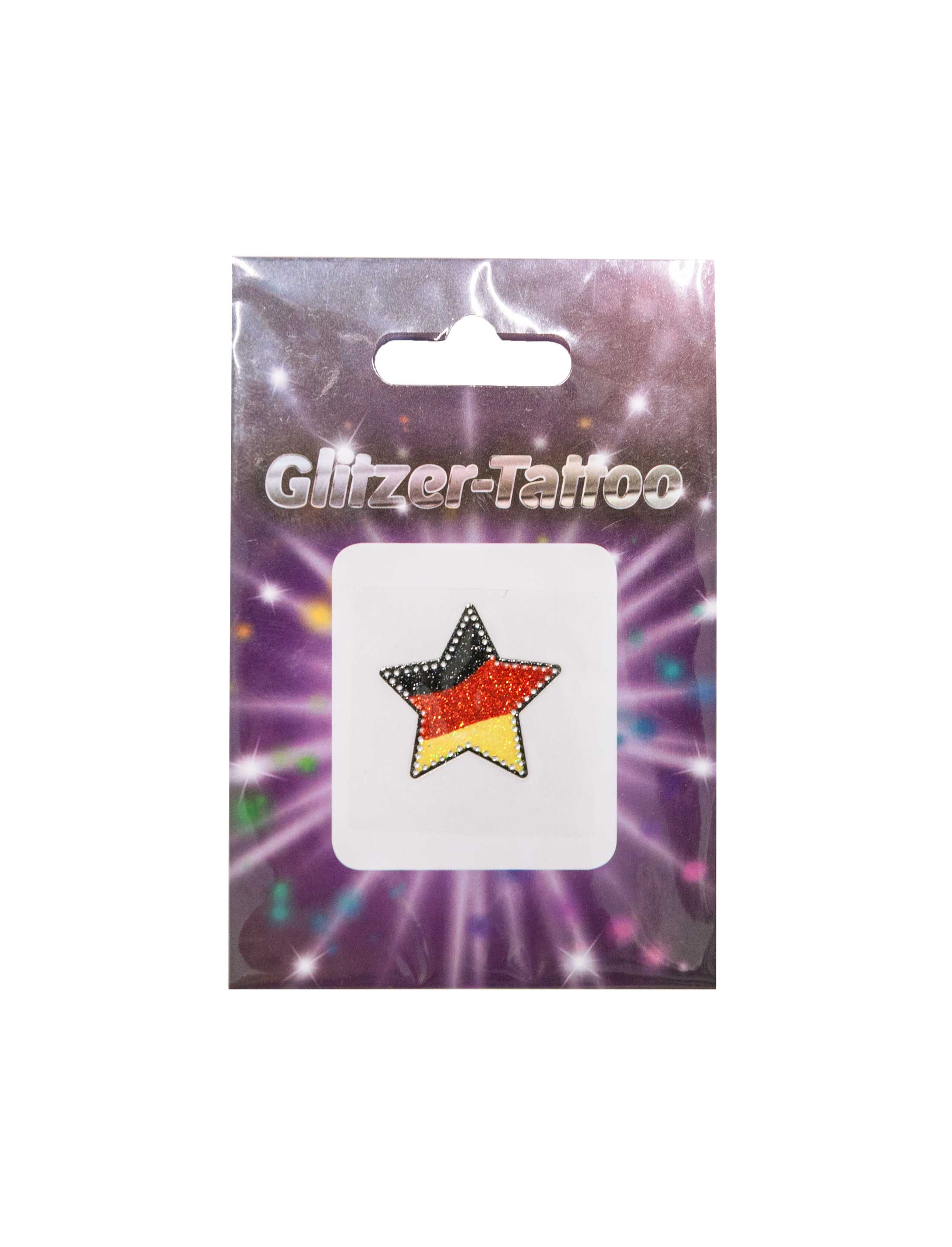Kostümzubehör Glitzer-Tattoo Stern Deutschland mit Strass Farbe: schwarz/rot/gold