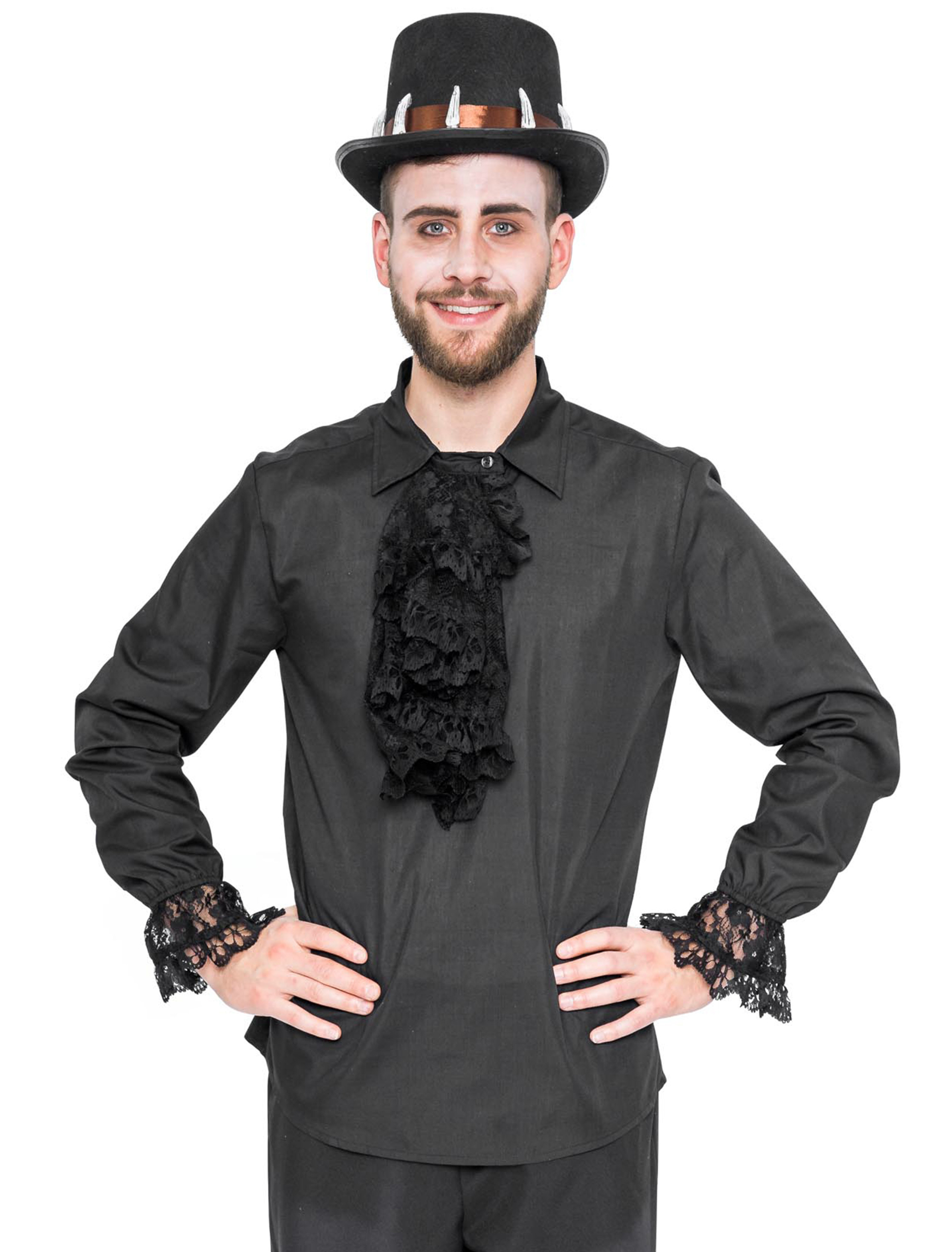 Piratenhemd mit Jabot Herren schwarz S