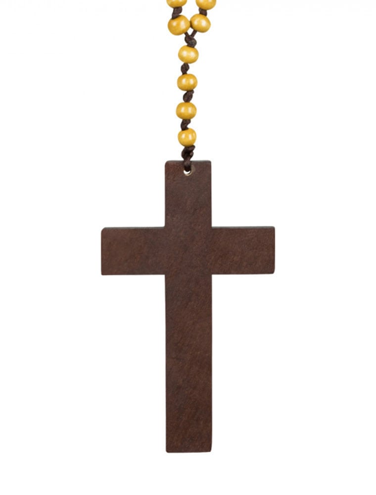 Kostümzubehör Halskette Priesterkreuz mit Perlen Farbe: braun