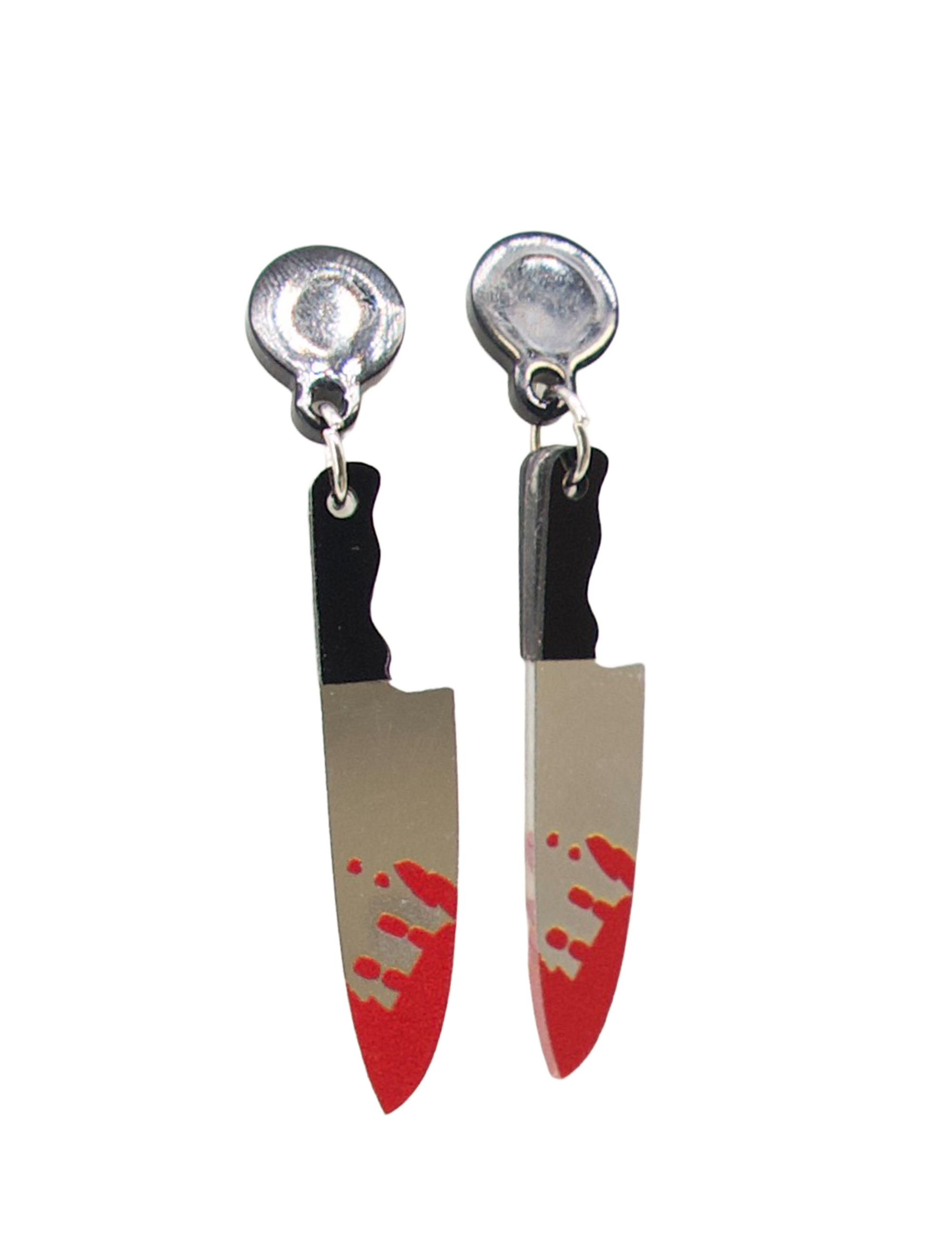 Kostümzubehör Ohrringe blutiges Fleischmesser schwarz/rot