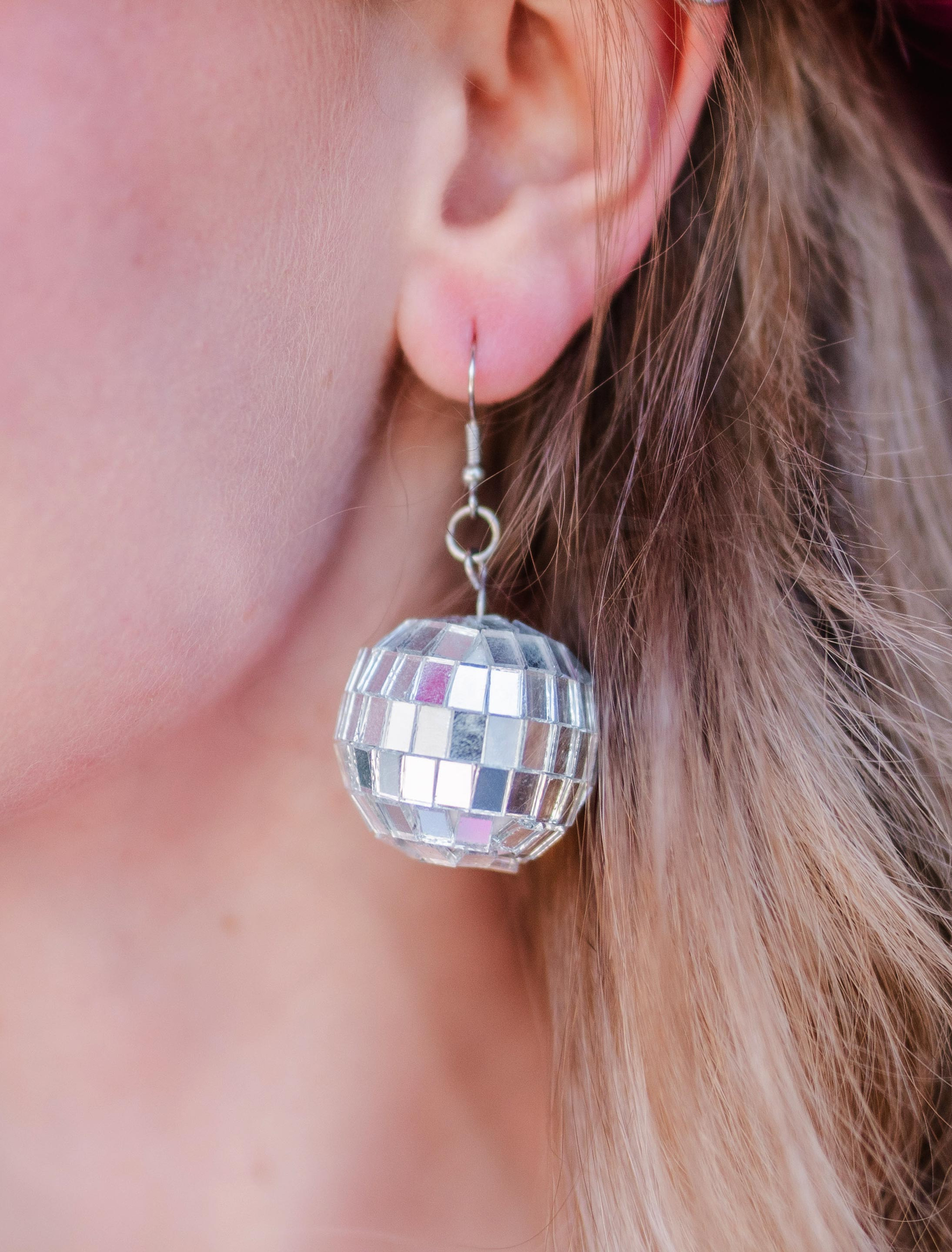 Kostümzubehör Ohrringe Discokugel silber