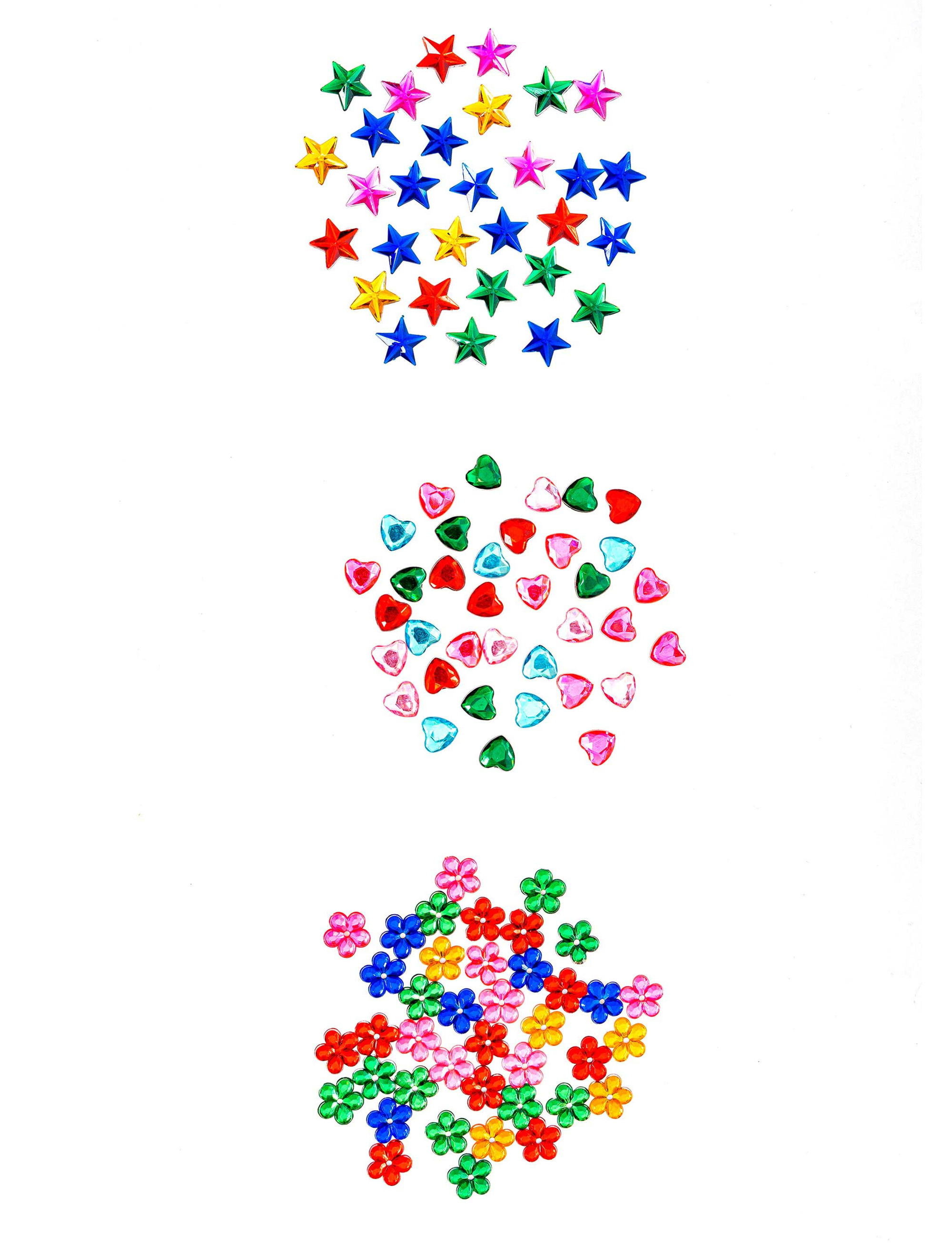 Strasssteine Stern/Herz/Blume bunt 105 Stk. Schminke für Karneval & Fasching Farbe: mehrfarbig